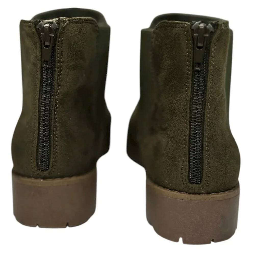 Esprit Olive Green Bobbie Ankle Boots Women’s Size 9M – Suede Look, Chunky Sole